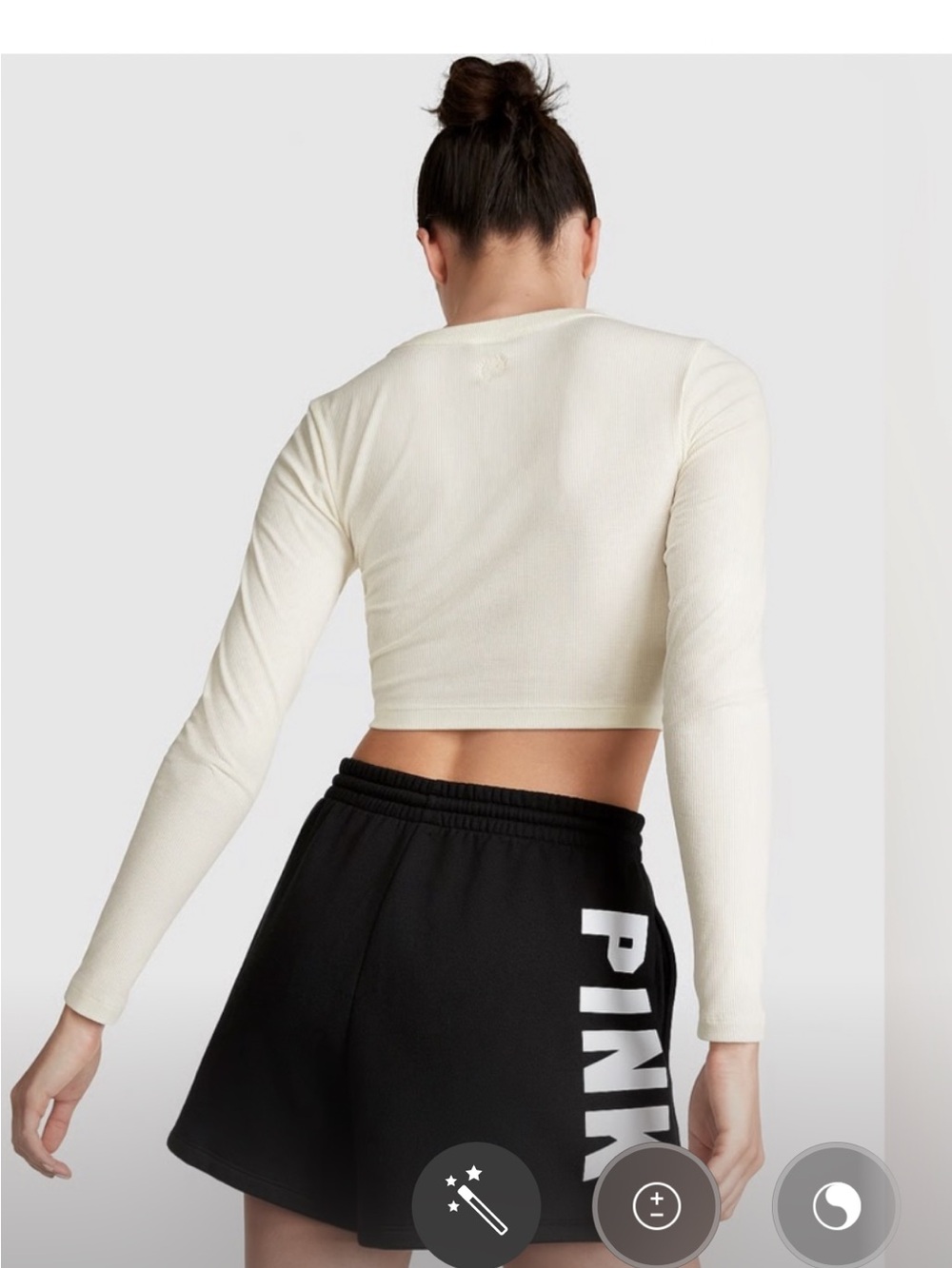 PINK Victoria's Secret Ribbed Long-Sleeve Crop Top in Cream - Picture 2 of 8